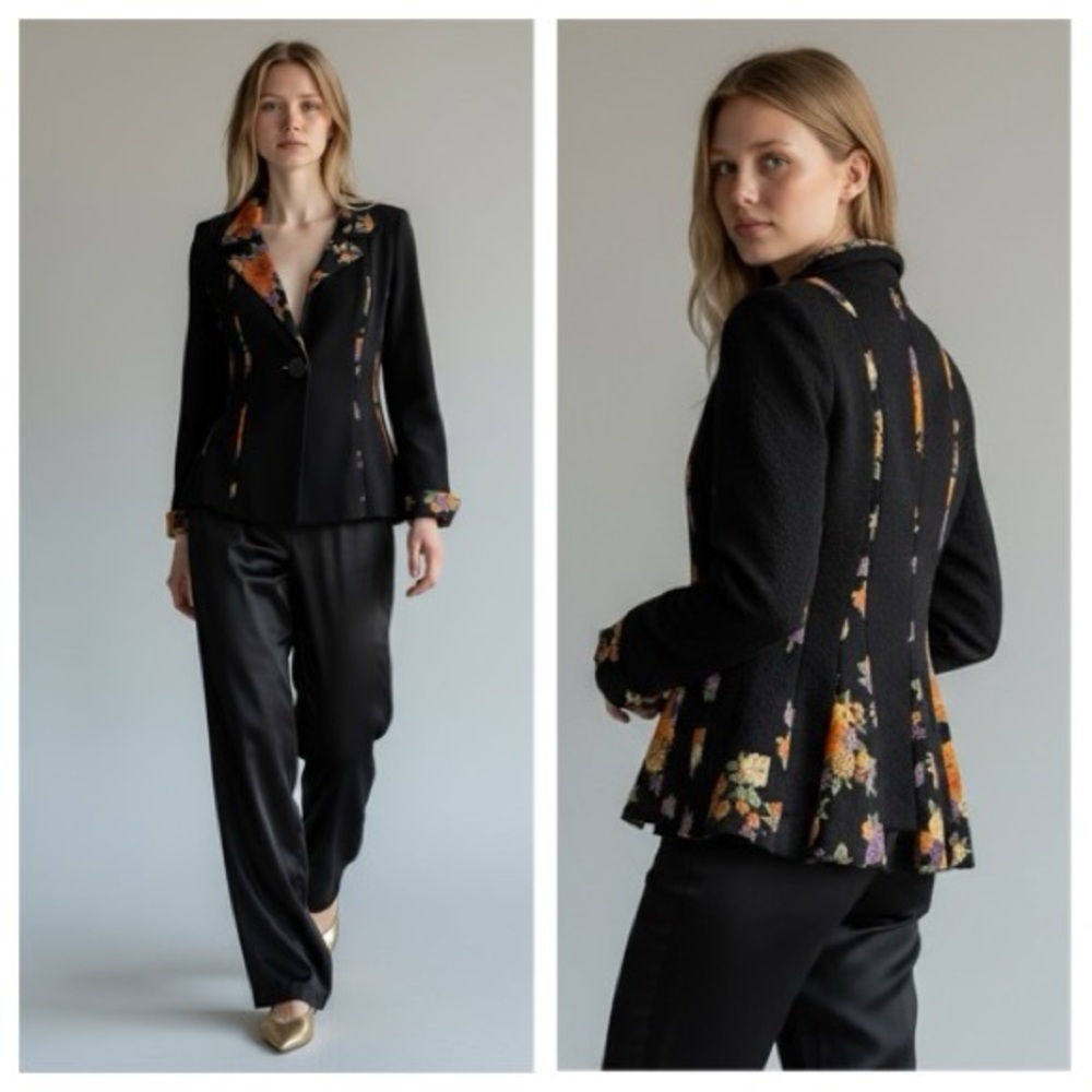 Haute Couture Paris Black Floral Embroidered Jacket